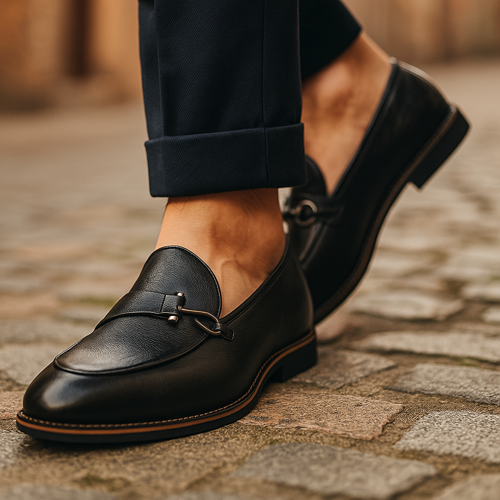 Men's Grain Leather Buckle Loafers – Smart Slip-On Monk Shoes – view 9