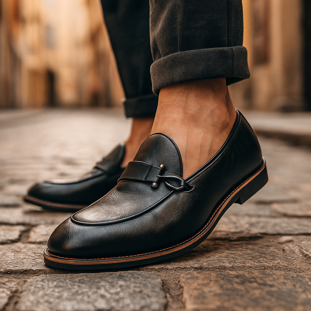 Men's Grain Leather Buckle Loafers – Smart Slip-On Monk Shoes – view 7