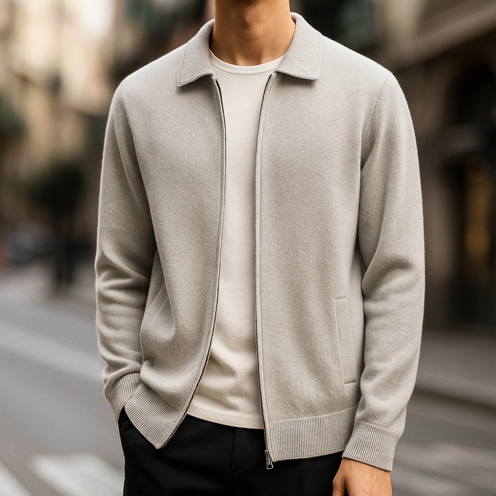 Men's Cashmere Zip Cardigan – Collared Knit with Pockets – view 2