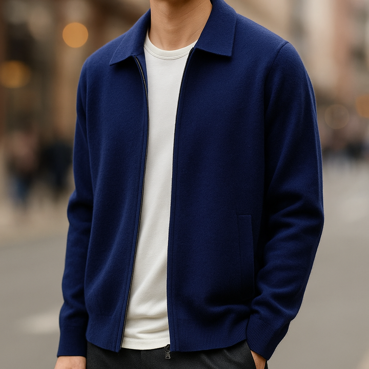 Men's Cashmere Zip Cardigan – Collared Knit with Pockets – view 6