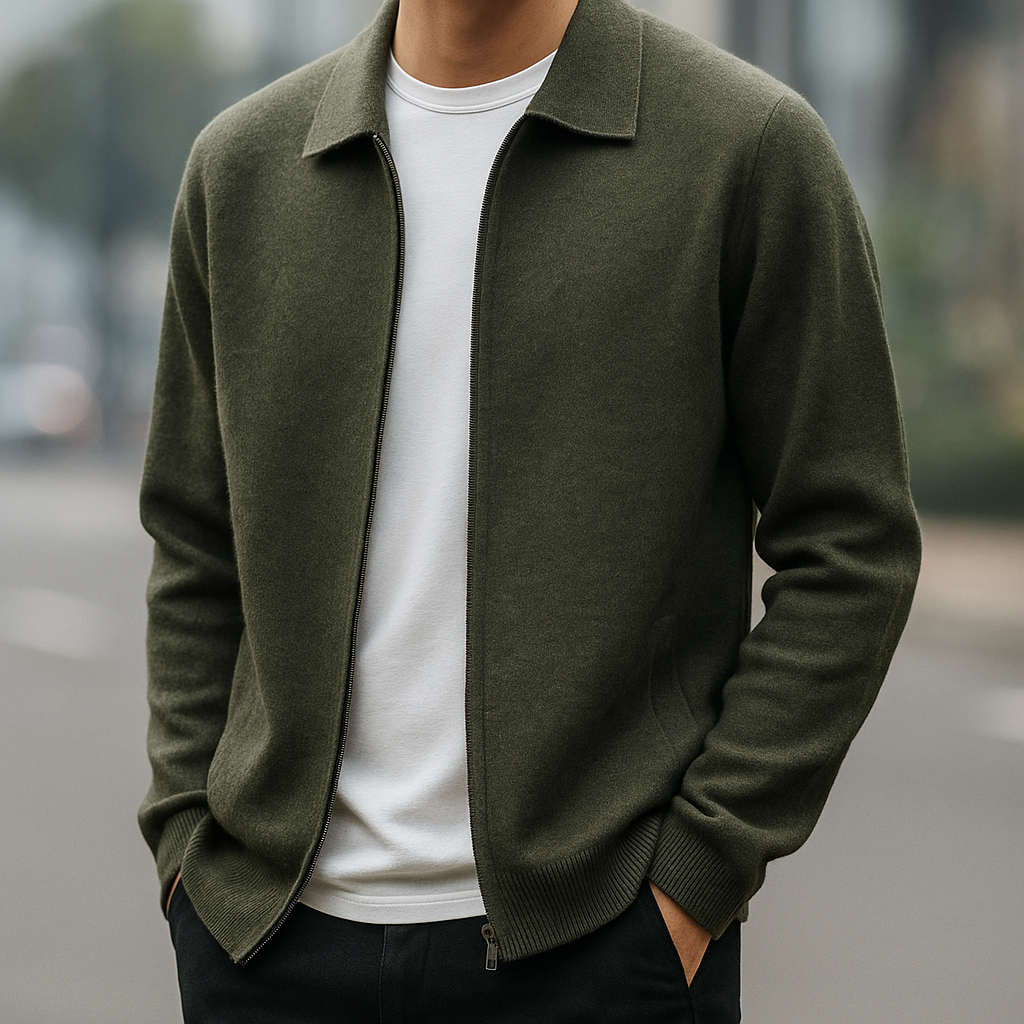 Men's Cashmere Zip Cardigan – Collared Knit with Pockets – view 5