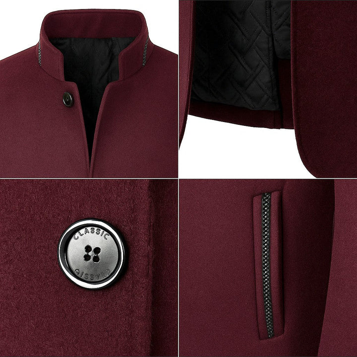 Men's Wool Overcoat – Quilted-Lined Tailored Winter Coat – Burgundy