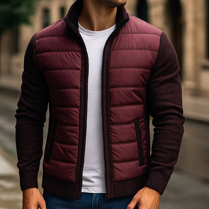 Men's Hybrid Quilted Jacket – Knit-Sleeve Lightweight Layer – Black