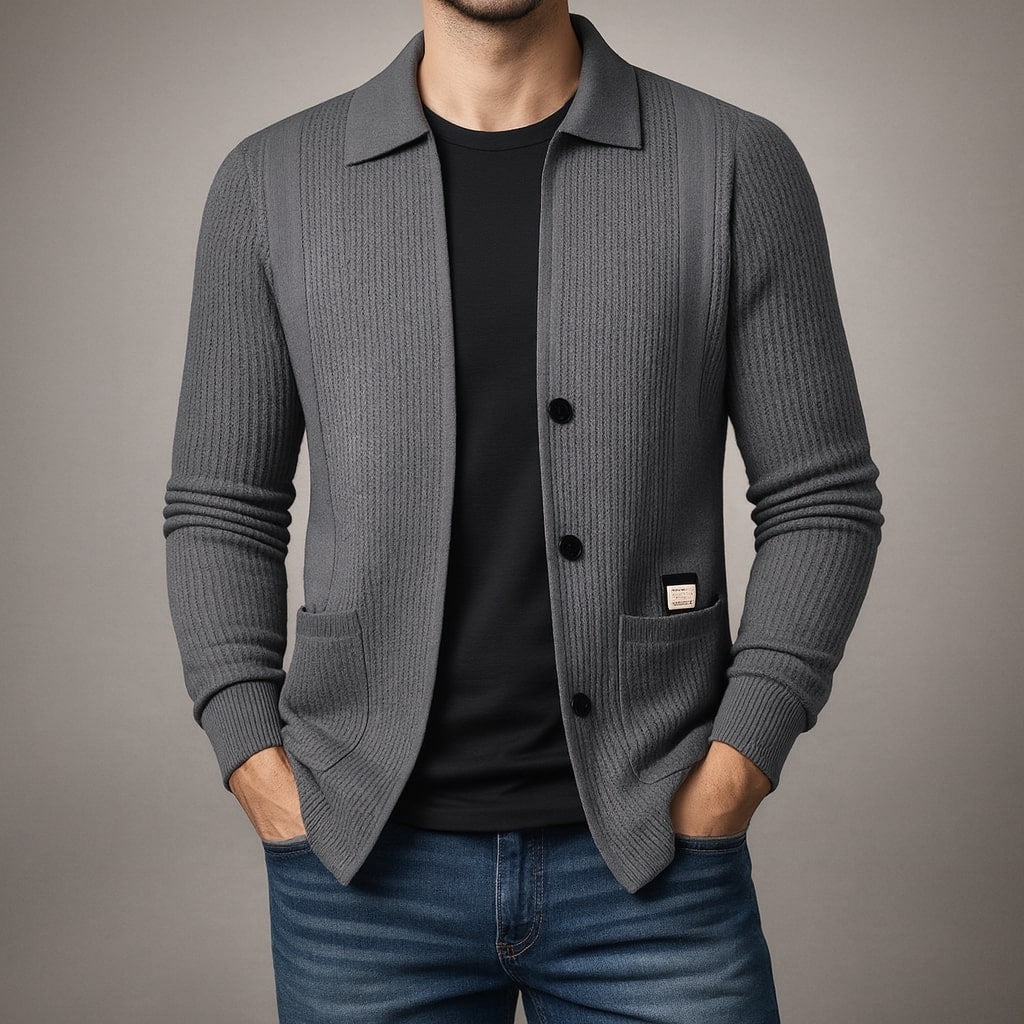 Men's Lombardy Textured Cardigan – Ribbed Button-Front Knit – view 6