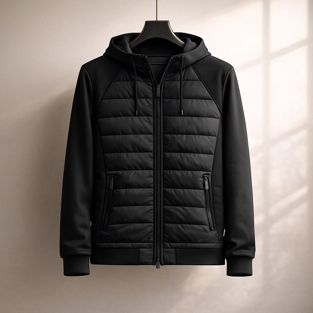 Men's Quilted Zip Hoodie – Insulated Hybrid Layer – view 3