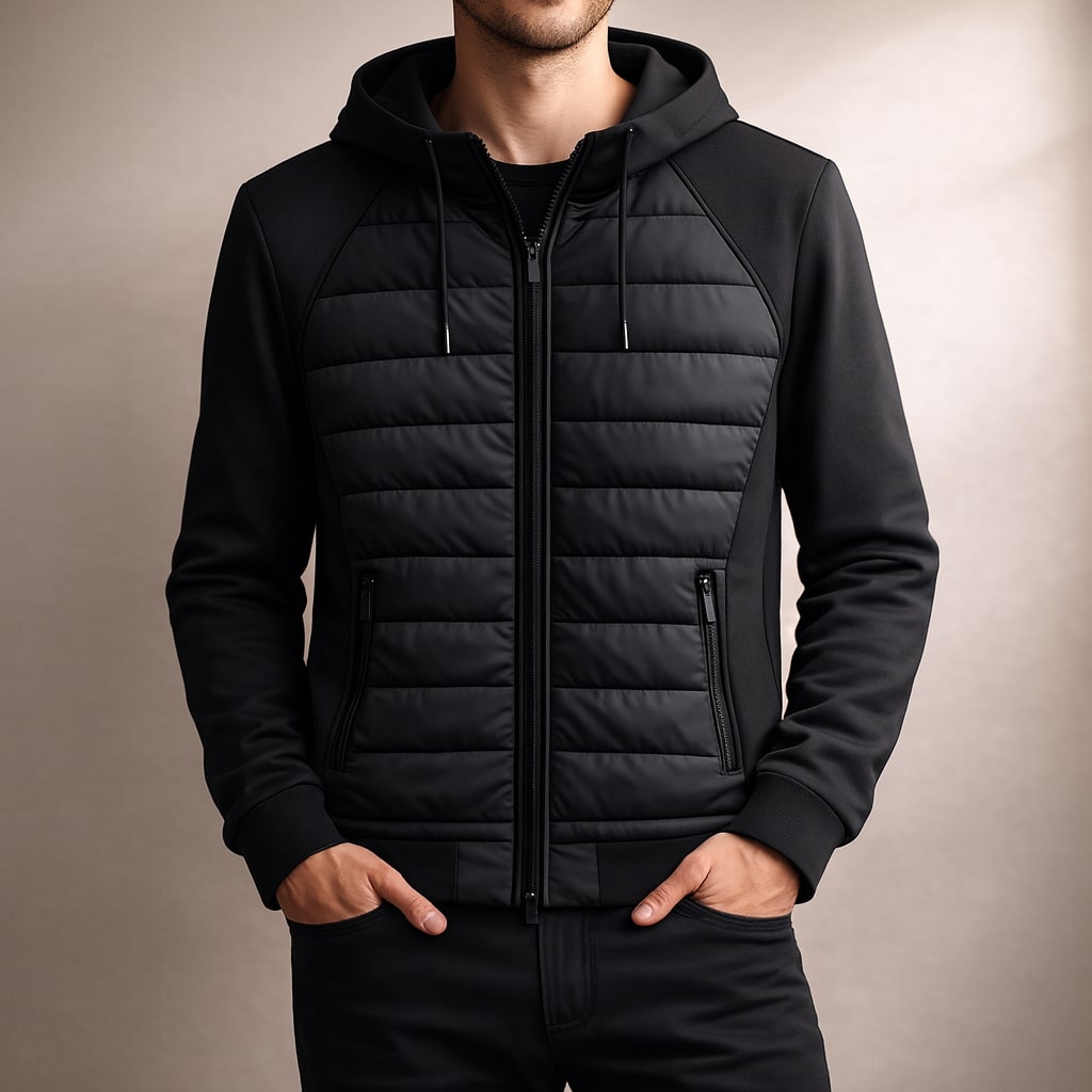 Men's Quilted Zip Hoodie – Insulated Hybrid Layer – view 4