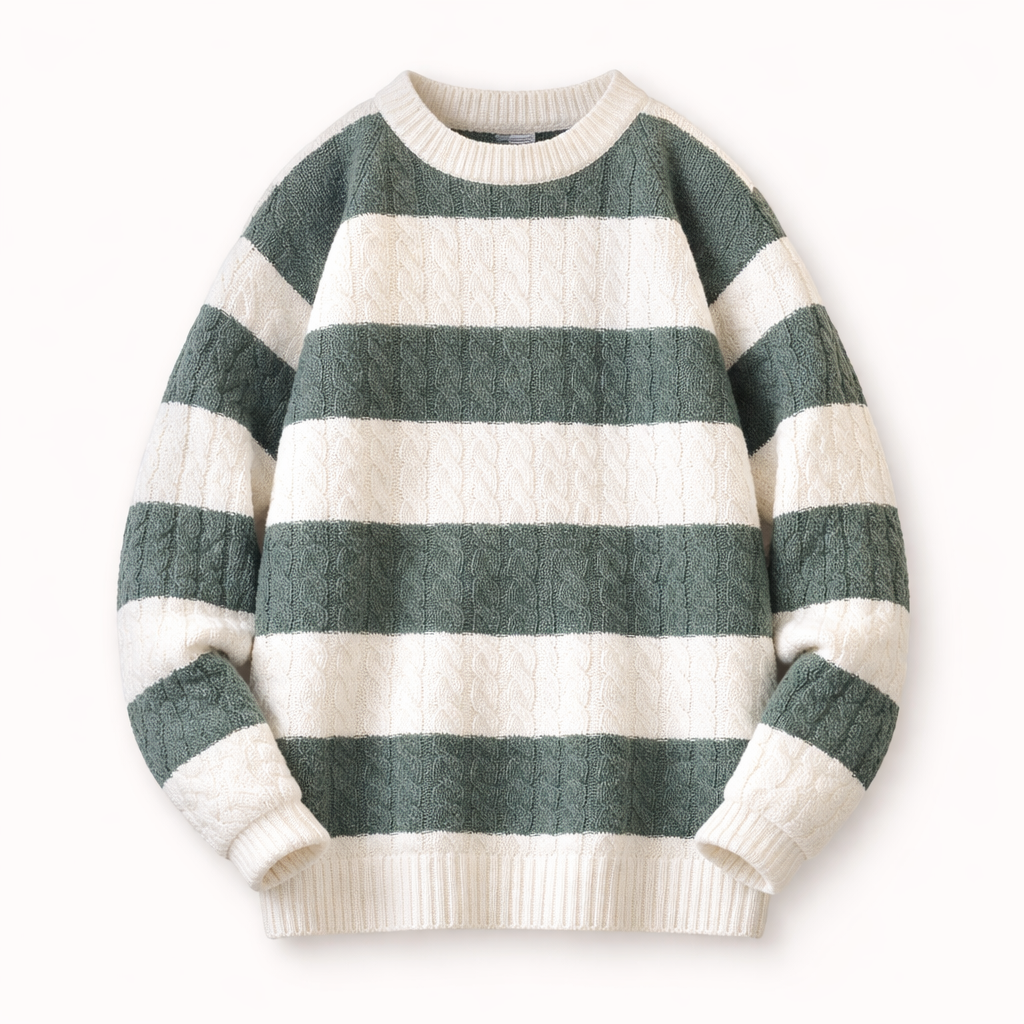 Men's Cable-Knit Striped Jumper – Crew Neck Everyday Layer – view 3