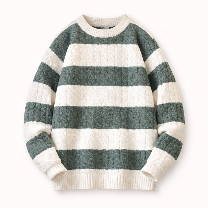 Men's Cable-Knit Striped Jumper – Crew Neck Everyday Layer – view 3