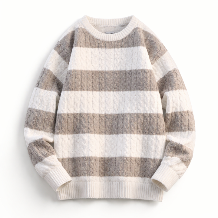 Men's Cable-Knit Striped Jumper – Crew Neck Everyday Layer – view 2