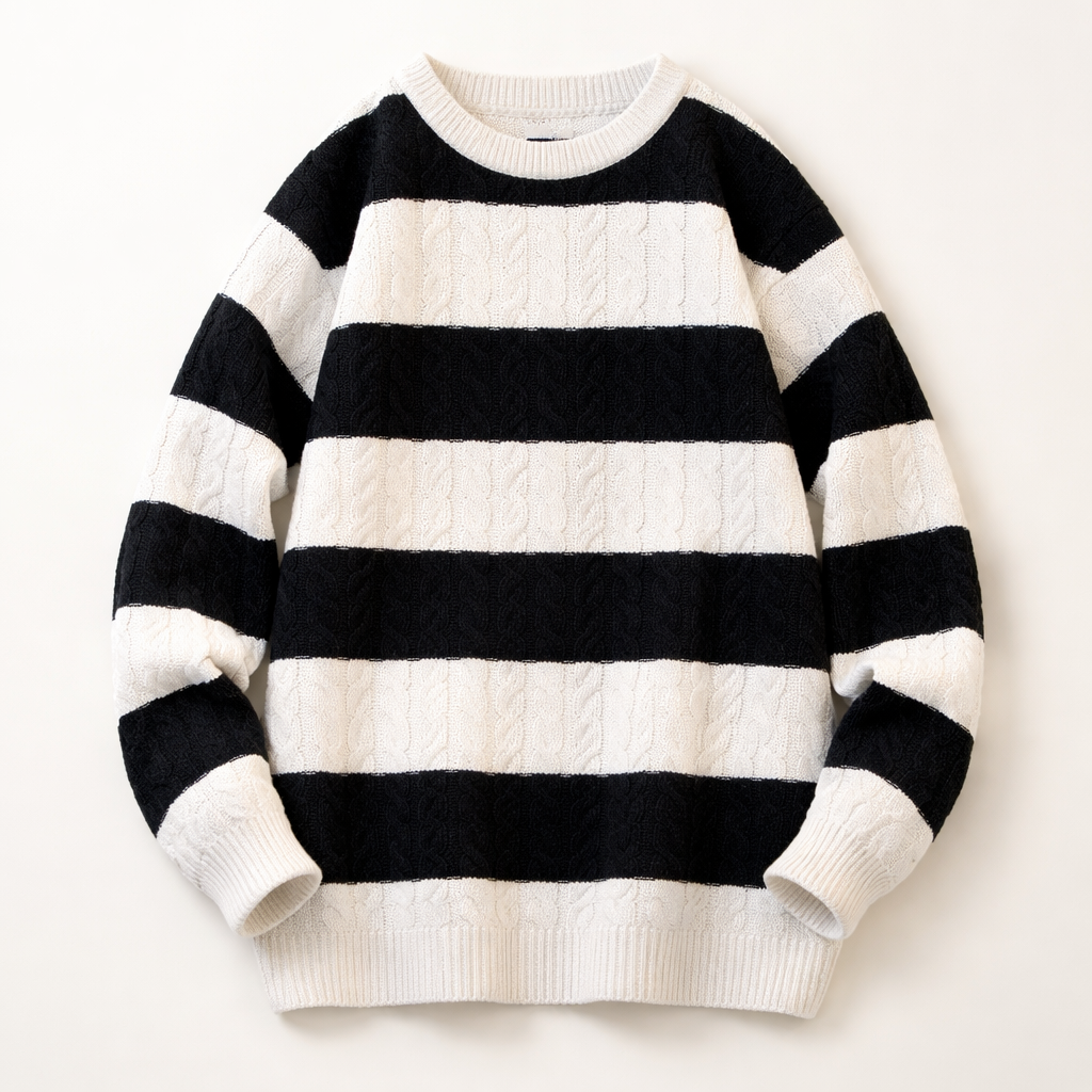 Men's Cable-Knit Striped Jumper – Crew Neck Everyday Layer – view 4