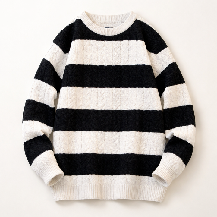 Men's Cable-Knit Striped Jumper – Crew Neck Everyday Layer – view 4