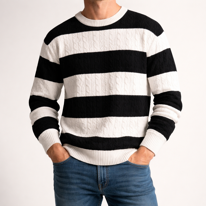 Men's Cable-Knit Striped Jumper – Crew Neck Everyday Layer – view 6