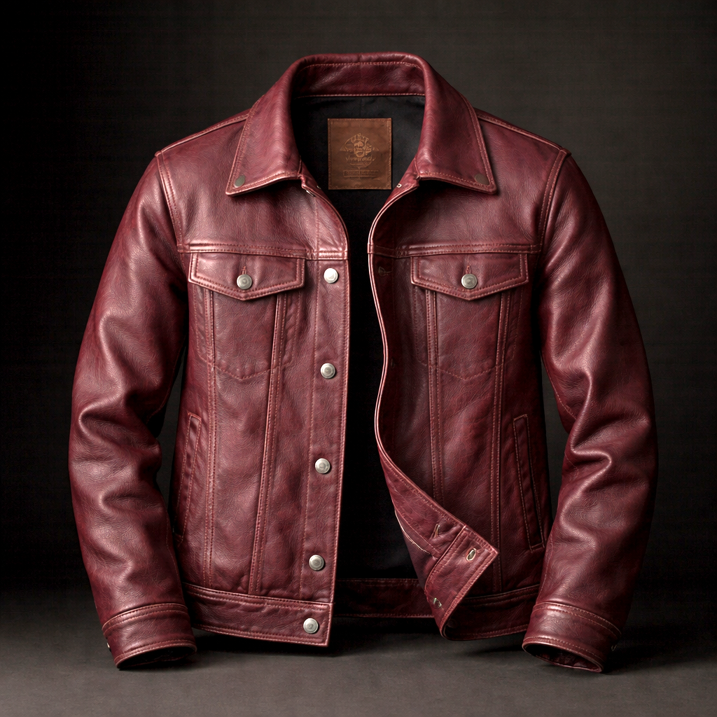 Men's Leather Trucker Jacket – Genuine Leather Vintage Moto Style – view 2