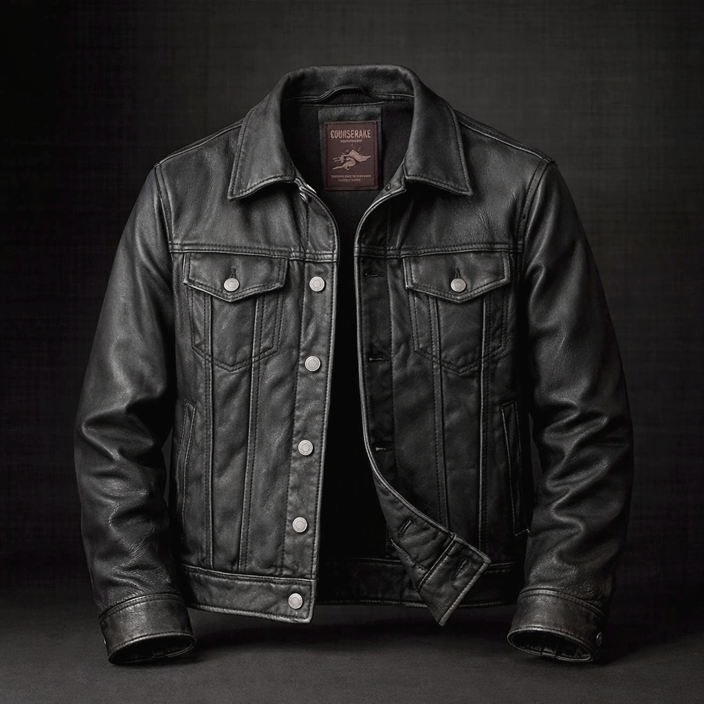 Men's Leather Trucker Jacket – Genuine Leather Vintage Moto Style – view 3