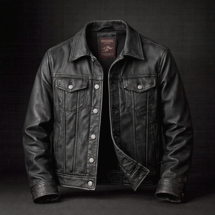 Men's Leather Trucker Jacket – Genuine Leather Vintage Moto Style – view 3