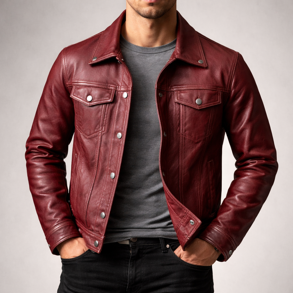 Men's Leather Trucker Jacket – Genuine Leather Vintage Moto Style – view 5