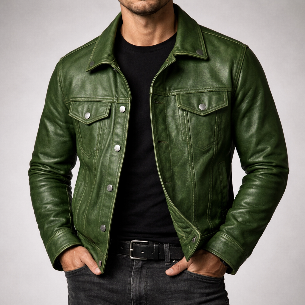 Men's Leather Trucker Jacket – Genuine Leather Vintage Moto Style – view 4
