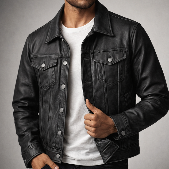 Men's Leather Trucker Jacket – Genuine Leather Vintage Moto Style – view 6