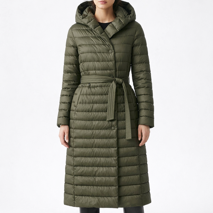 Women's Down Quilted Trench Coat – Belted Mid-Calf Warmth – view 5