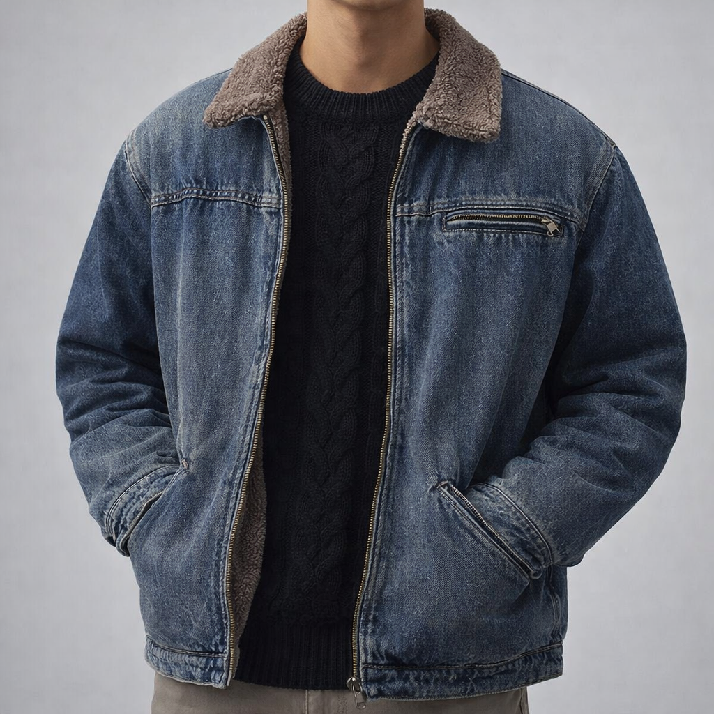 Men's Sherpa-Lined Denim Jacket – Warm Casual Trucker – view 6