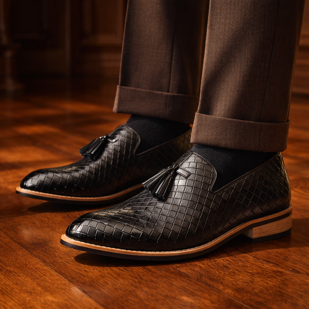 Men's Woven Leather Tassel Loafers – Smart Slip-On Shoes – view 10