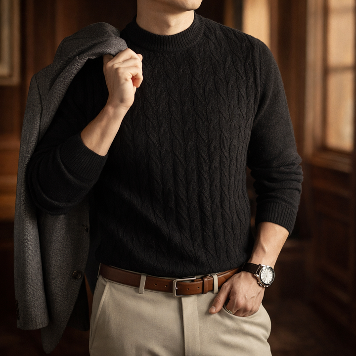 Men's Cable Knit Cotton Jumper – Textured Crew Neck Sweater – view 4