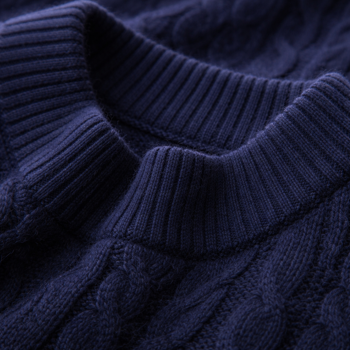 Men's Cable Knit Cotton Jumper – Textured Crew Neck Sweater – view 6