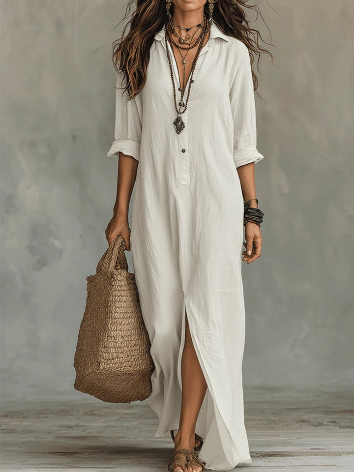 Women's Flowing Maxi Dress with Buttons - Effortless Elegance