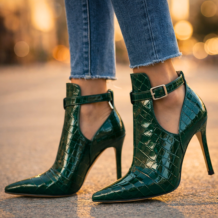 Women's Croc-Embossed Stiletto Ankle Boots – Pointed Toe – view 5