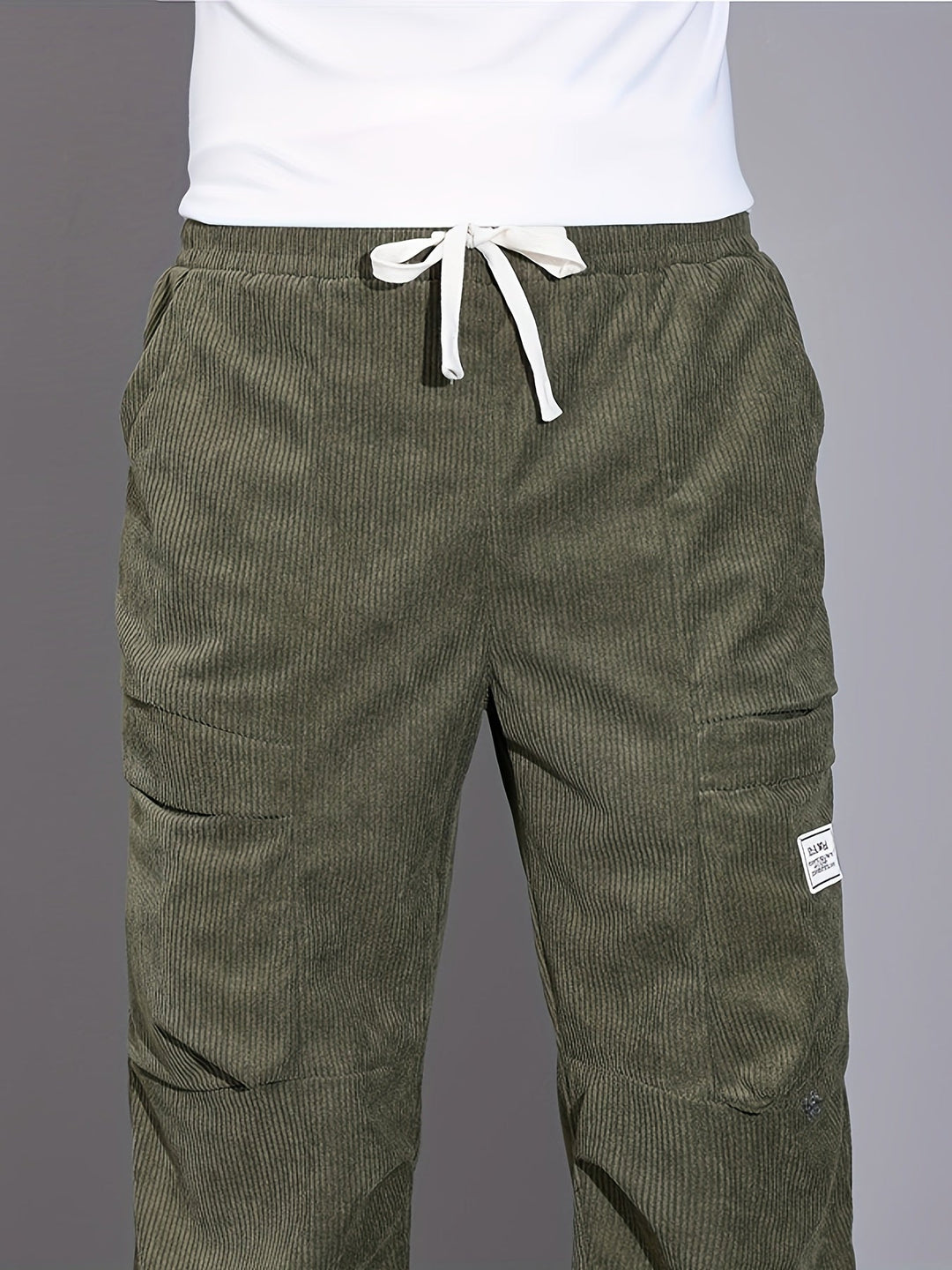 Men's Corduroy Cargo Trousers – Relaxed Tapered Drawstring Fit – view 11