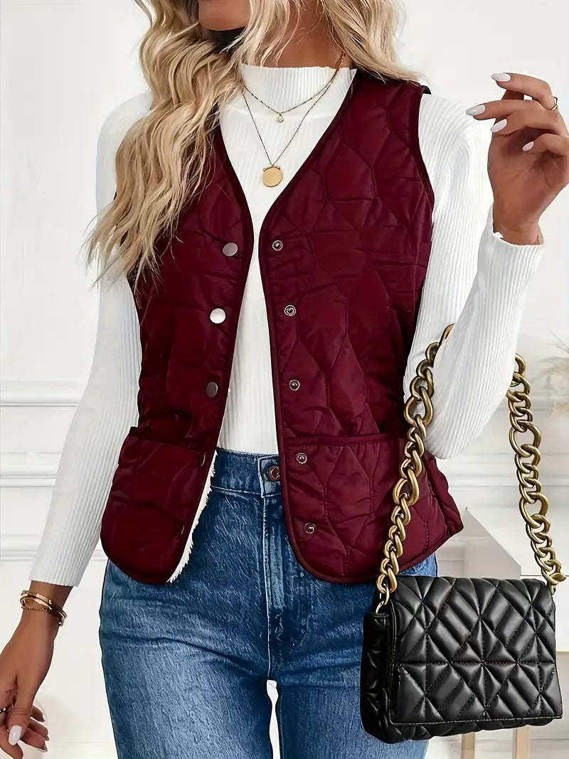 Women's Diamond Quilted Gilet – Sherpa-Lined Layering Vest – view 12