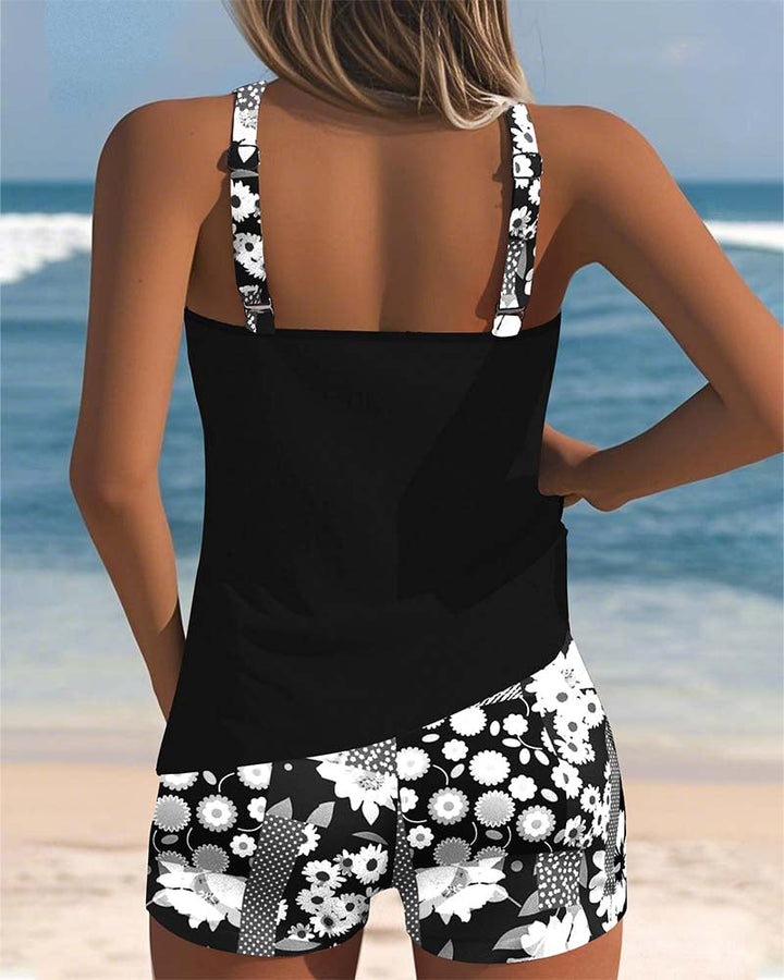 Women's Printed Tankini Shorts Set - Breezy Summer Swimwear