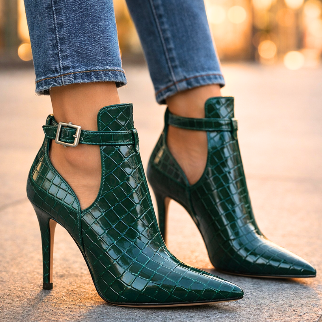 Women's Croc-Embossed Stiletto Ankle Boots – Pointed Toe – view 8