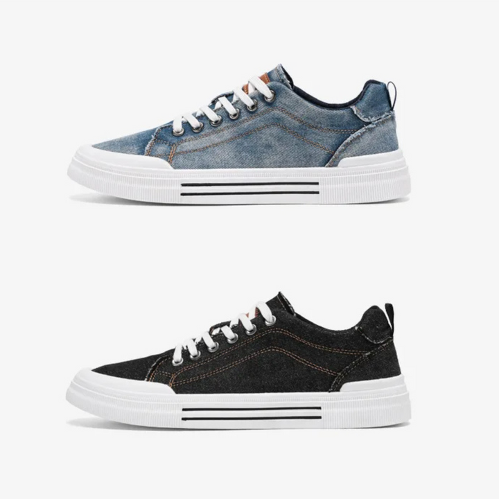 Men's Denim Trainers – Casual Low-Top Sneakers with Grip Sole