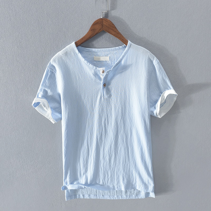 Men's Linen Henley Shirt – Lightweight Breathable Summer Top