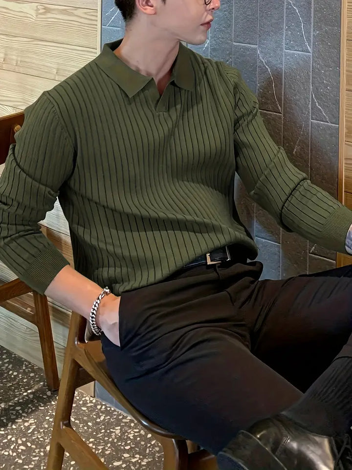 Men's Ribbed Knit Polo Shirt – Stretch Collared Smart Casual – view 12
