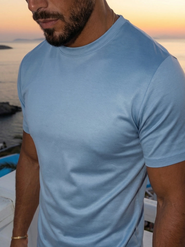 Men's Mercerised Cotton T-Shirt – Sky Blue Slim Fit Essential – view 6