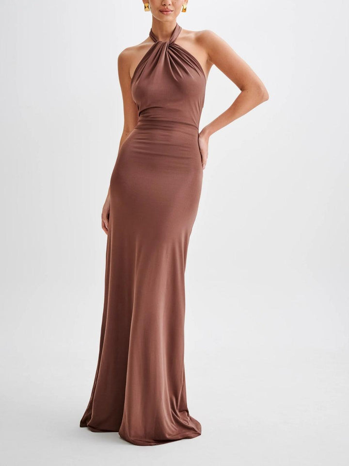 Women's Halter Neck Maxi Dress - Elegant Evening Event