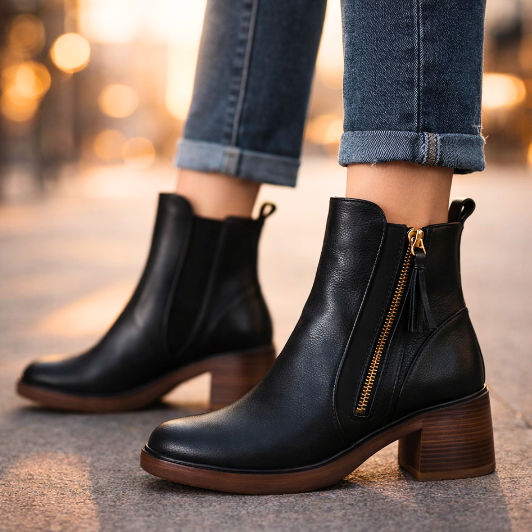 Women's Leather Ankle Boots – Block Heel with Side Zip – view 4