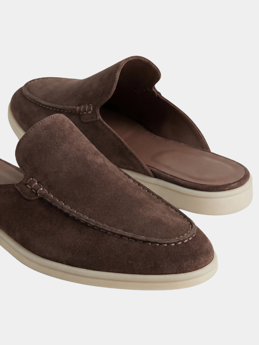 Men's Leather Slip-On Mules – Yacht Loafers – Brown – view 2