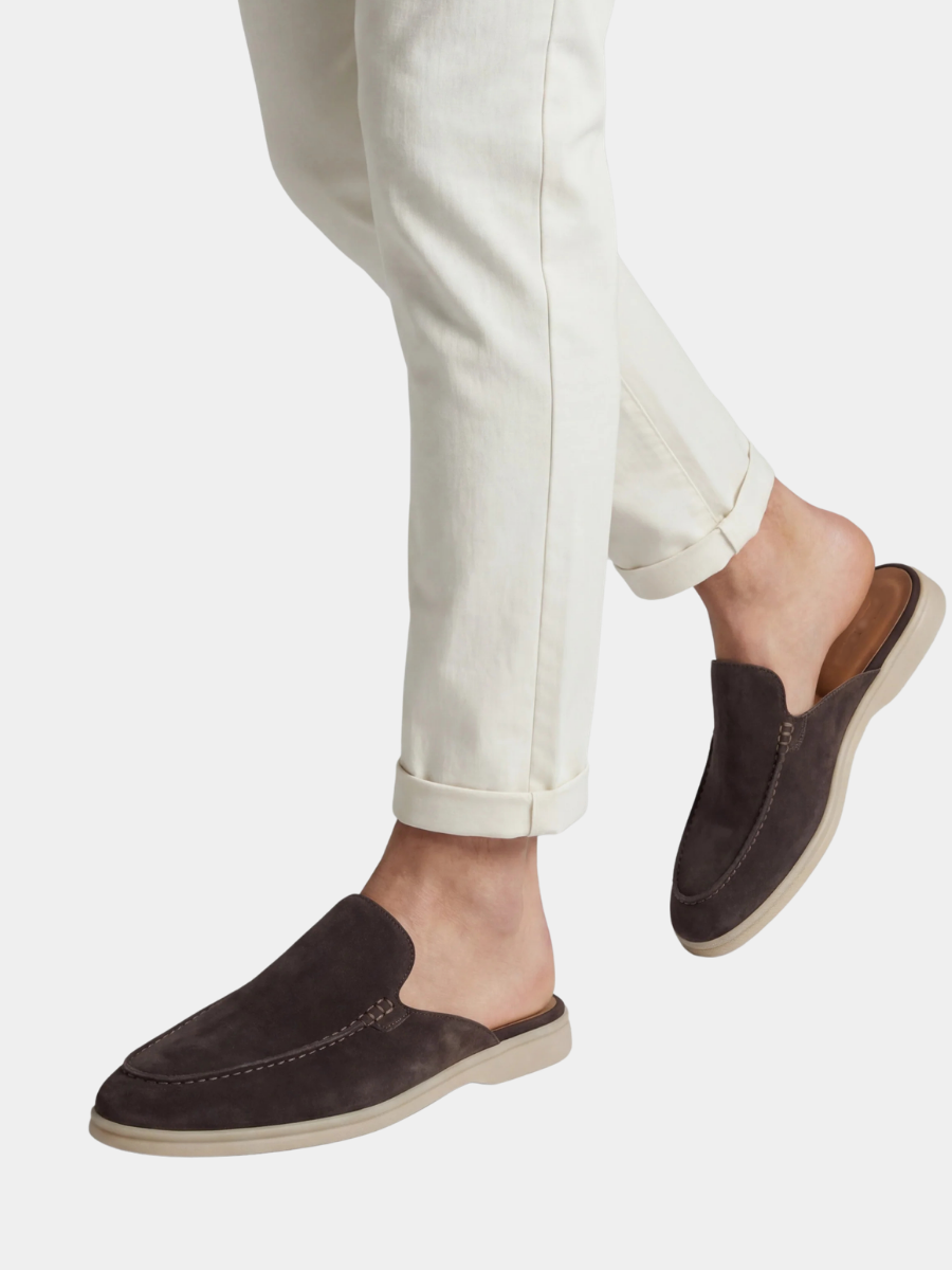 Men's Leather Slip-On Mules – Yacht Loafers – Brown – view 3