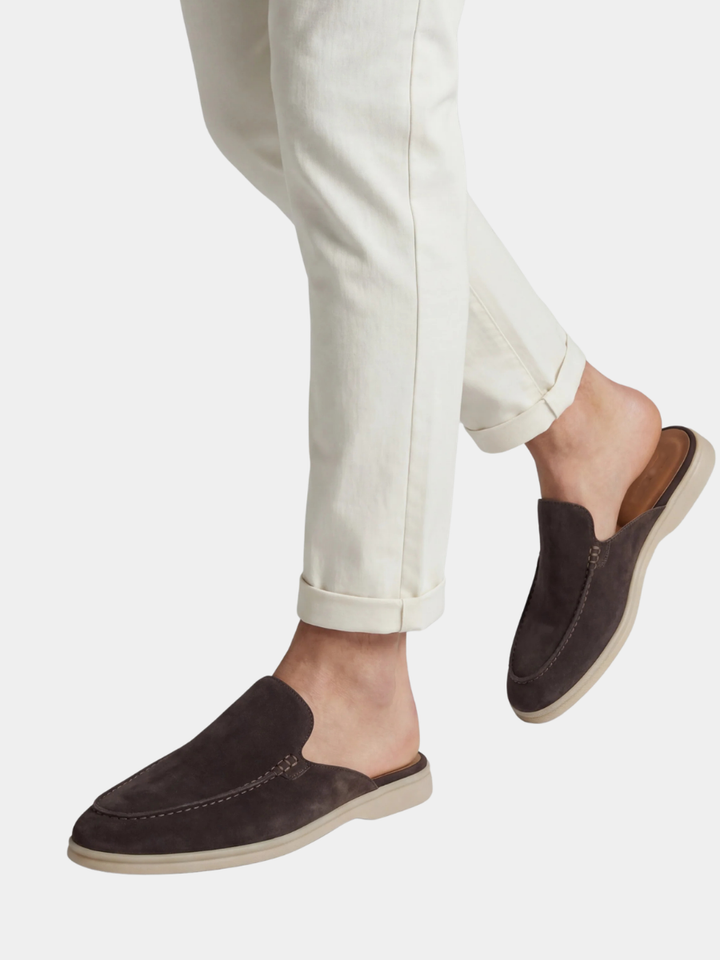 Men's Leather Slip-On Mules – Yacht Loafers – Brown – view 3