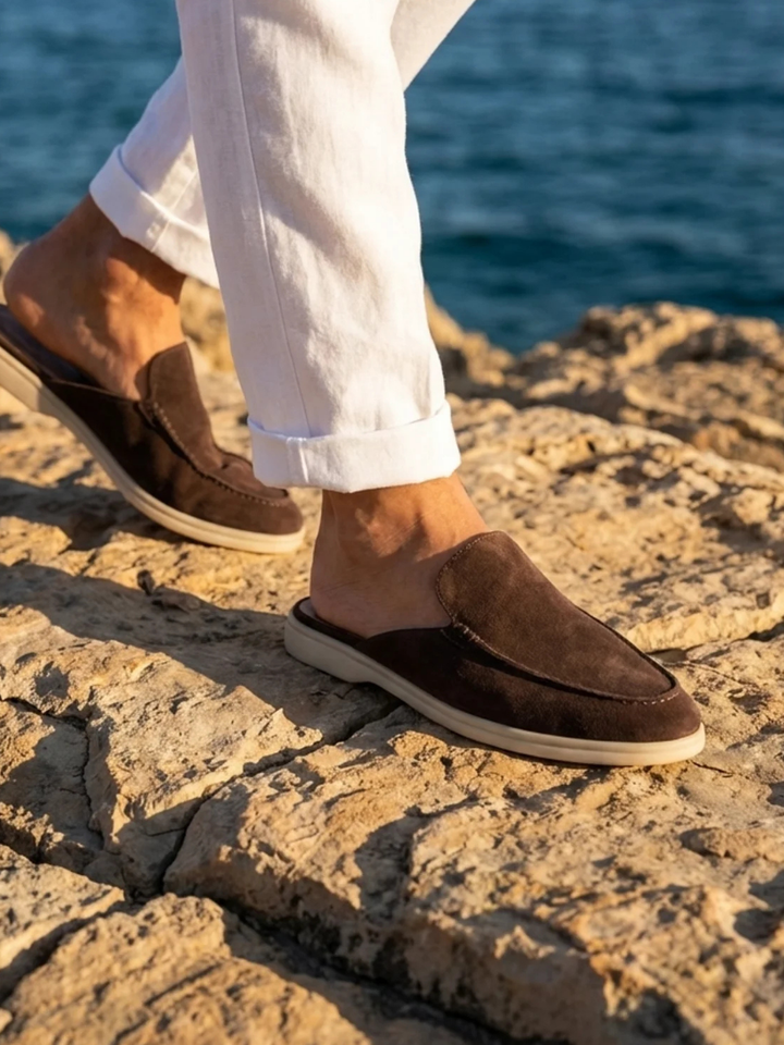 Men's Leather Slip-On Mules – Yacht Loafers – Brown – view 4