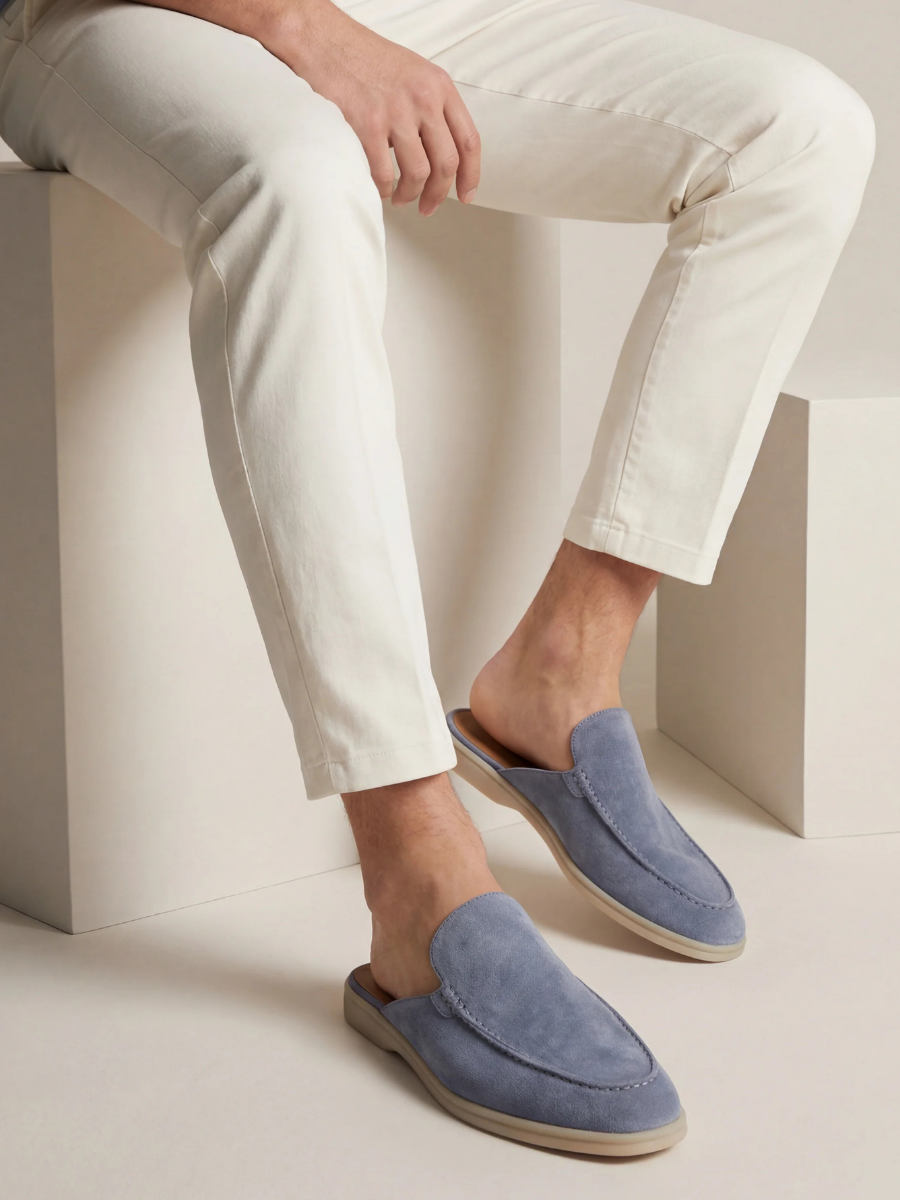 Men's Leather Slip-On Mules – Yacht Loafers – Baby Blue – view 2