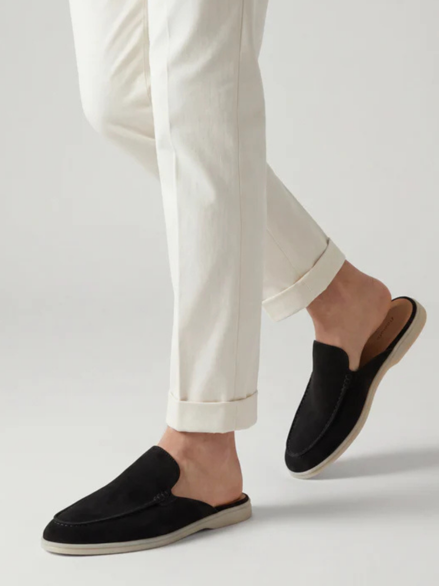 Men's Leather Slip-On Mules – Yacht Loafers – Black – view 2