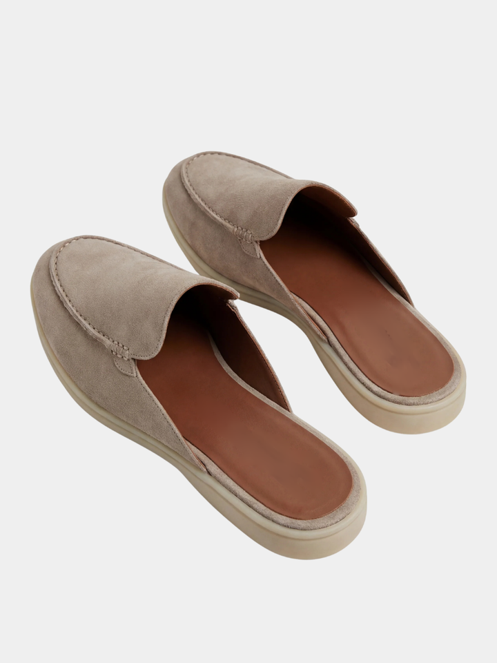Men's Leather Slip-On Mules – Yacht Loafers – Light Grey – view 5