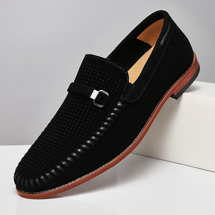 Men's Perforated Suede Loafers – Breathable Smart-Casual Shoes