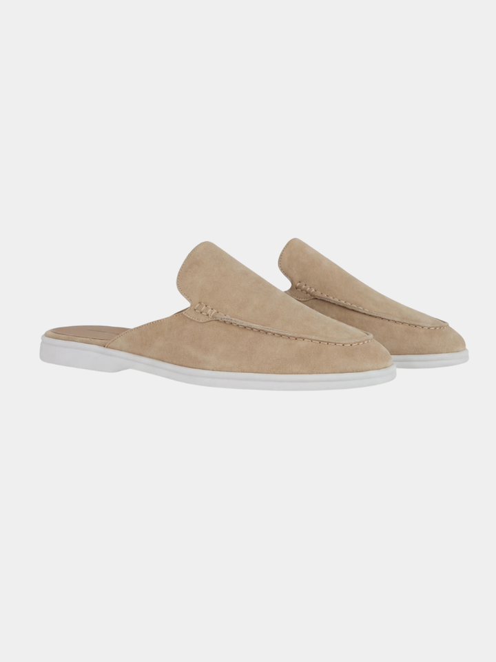Men's Leather Slip-On Mules – Yacht Loafers – Beige – view 5