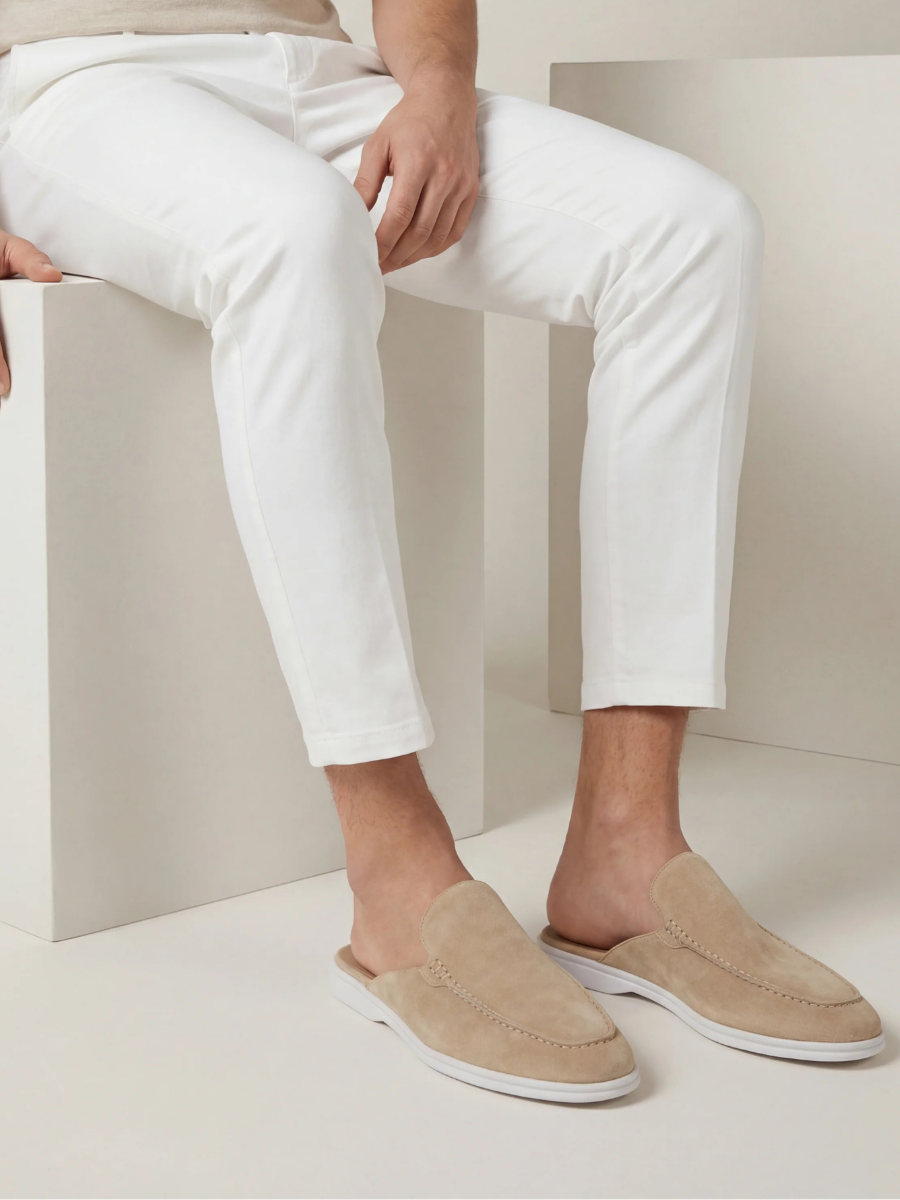 Men's Leather Slip-On Mules – Yacht Loafers – Beige – view 2
