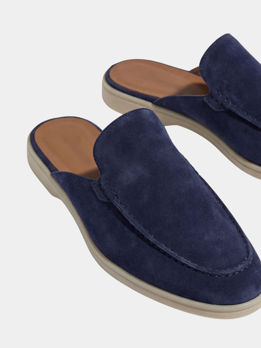 Men's Leather Slip-On Mules – Yacht Loafers – Navy – view 3